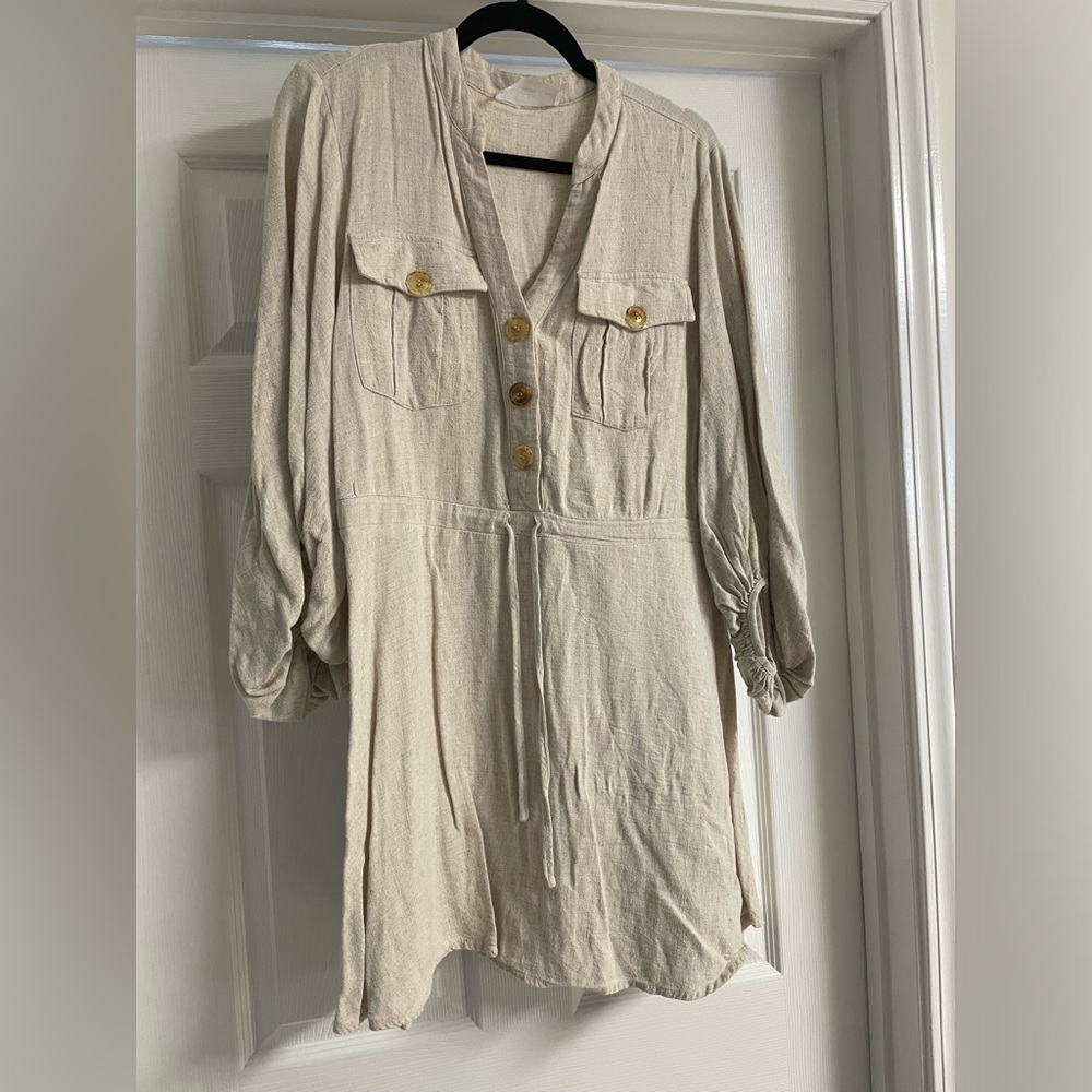 Mackenzie and Me Beige Linen mini dress